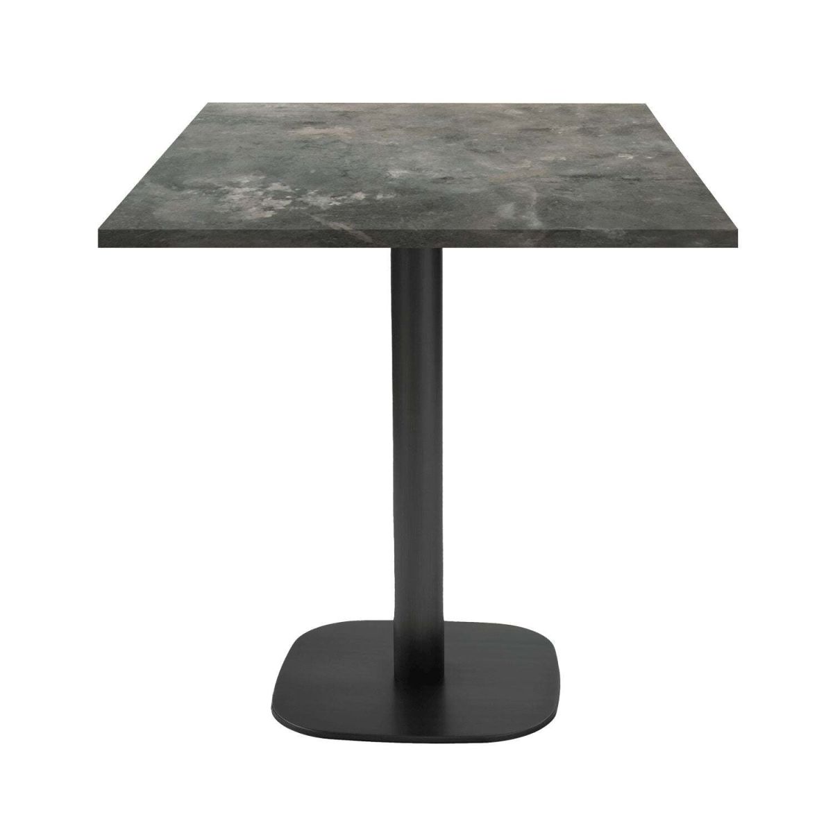 RestooTab Tisch Round quadratisch - Dekor Stein & Holz 70x70x75 cm (LxBxH); Platte graublau, Gestell schwarz; quadratisch