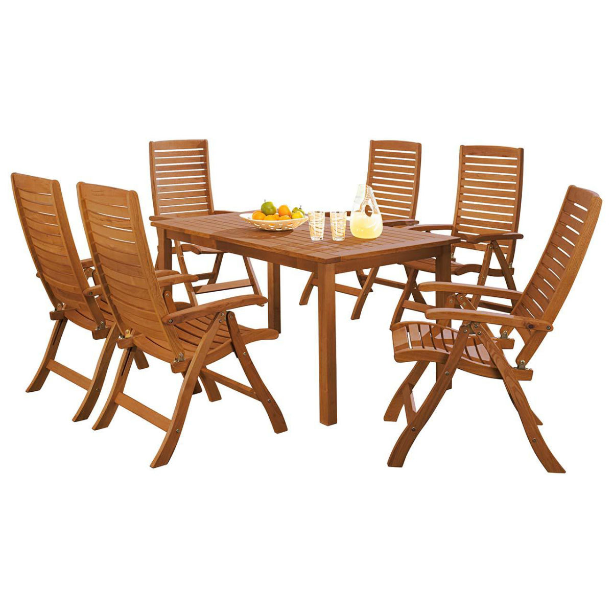 Rondo Gartenmöbel-Set 'Manja', 7-teilig, 6 Stühle, 1 Tisch 170/220 x 90 cm; 170x90x75 cm (BxTxH); Sitz braun, Gestell braun
