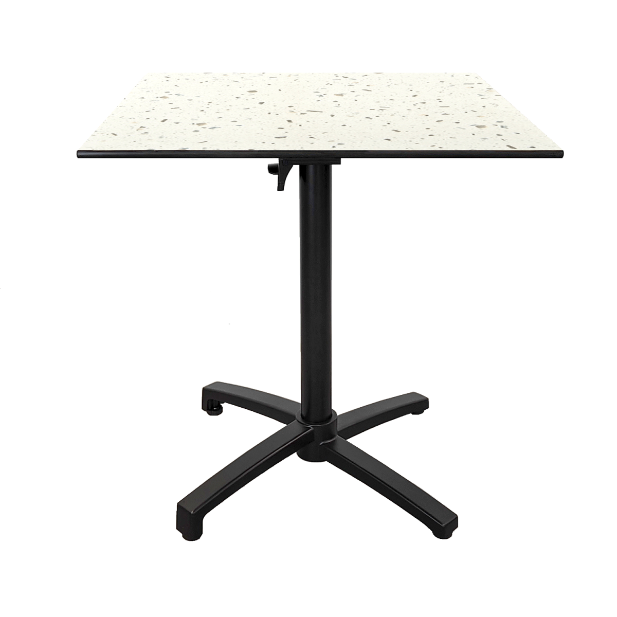 RestooTab Outdoor Klapptisch Diabolo 70x70x73 cm (LxBxH); Platte weiß/mehrfarbig/terrazzo, Gestell schwarz; quadratisch