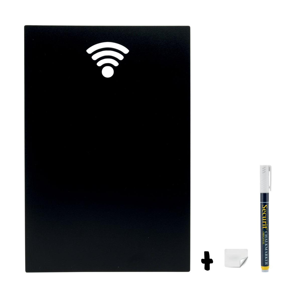 Lavagna da parete - Silhouette Wifi - Finitura lusso - Pennarello a gesso e strisce adesive inclusi - Fine serie Securit; 25x38 cm (LxH); nero