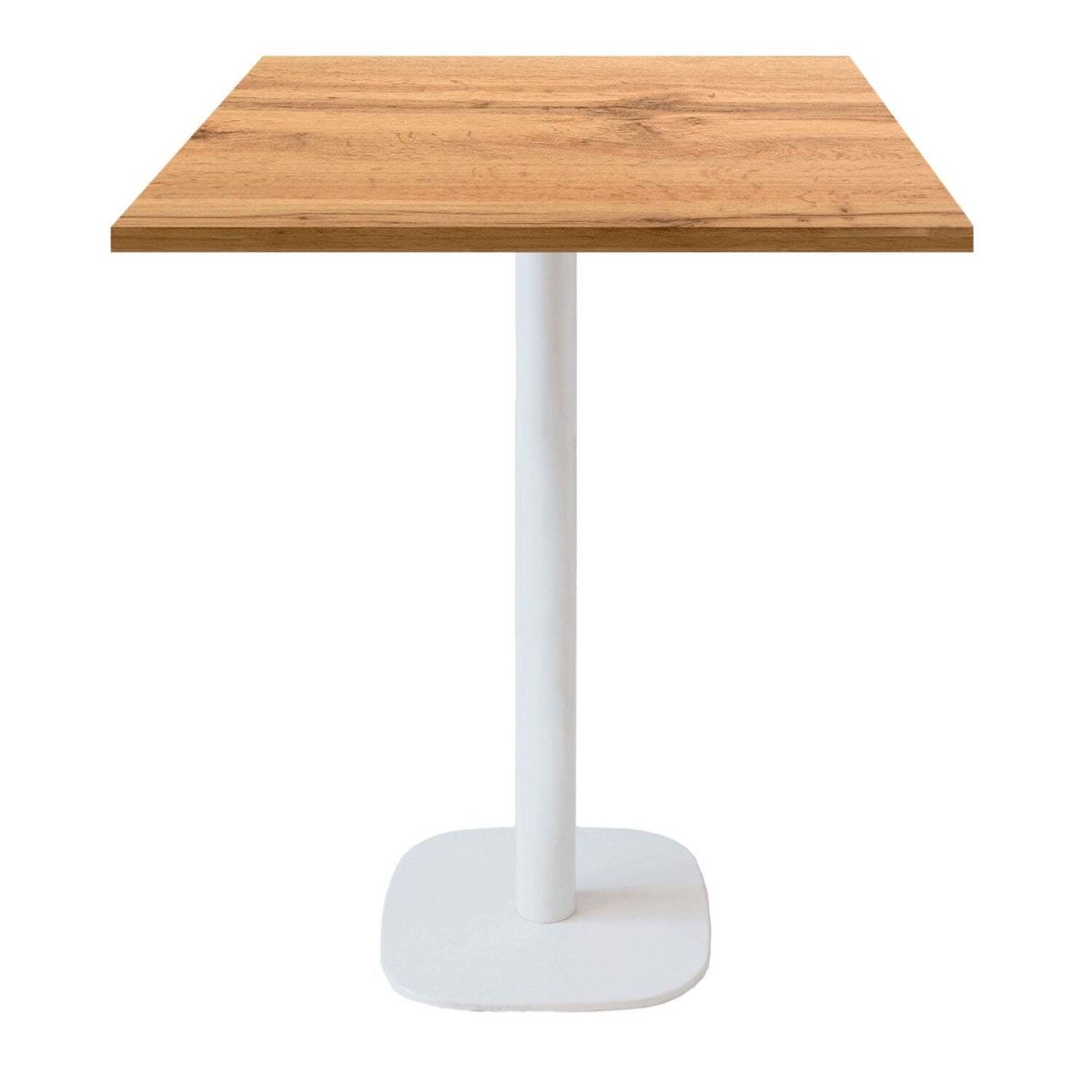 RestooTab Stehtisch Round quadratisch Gestell weiß - Dekor Holz & Uni 70x70x113 cm (LxBxH); Platte eiche, Gestell weiß; quadratisch