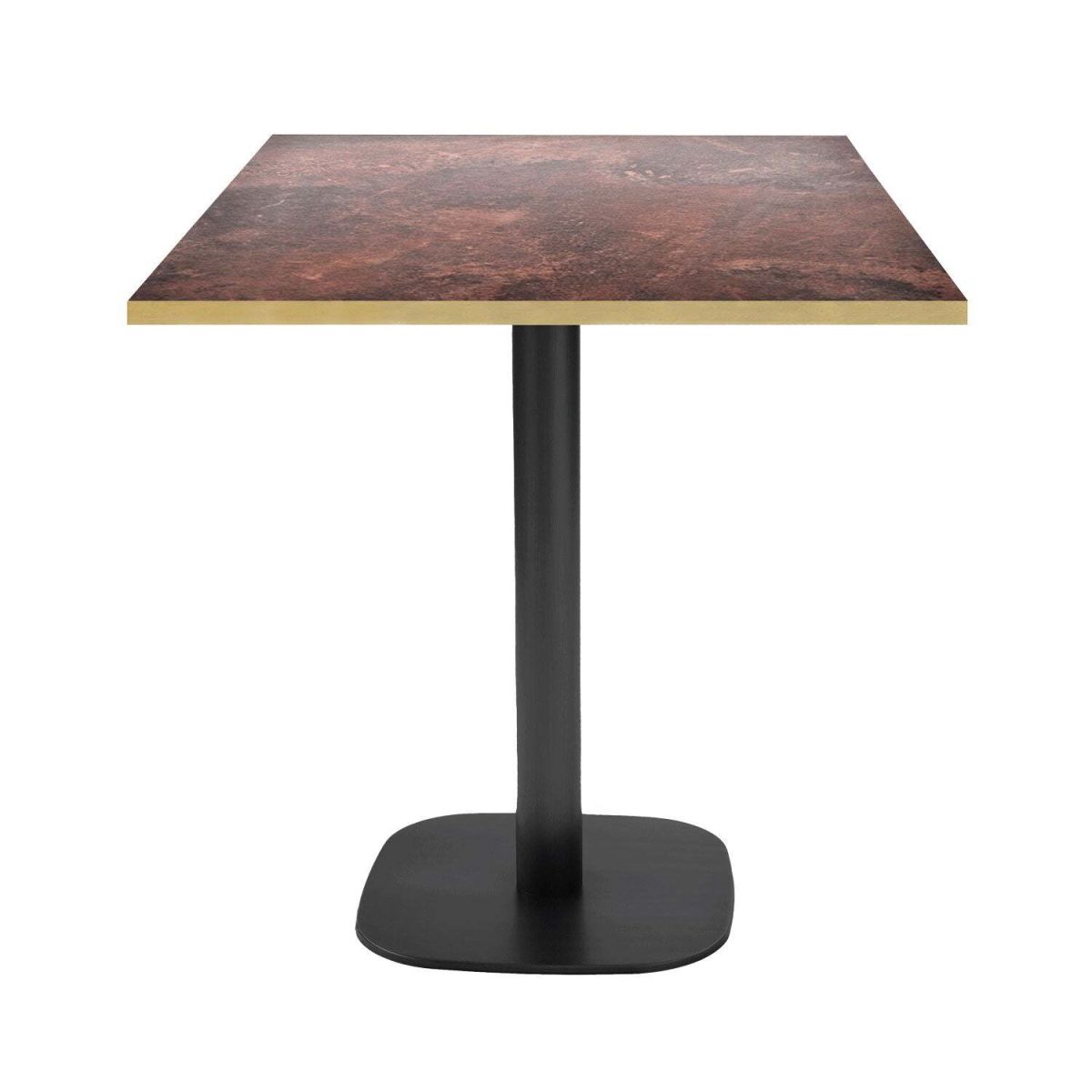 RestooTab Tisch Round quadratisch - Kanten messingfarben 70x70x75 cm (LxBxH); Platte metall verrostet, Gestell schwarz; quadratisch