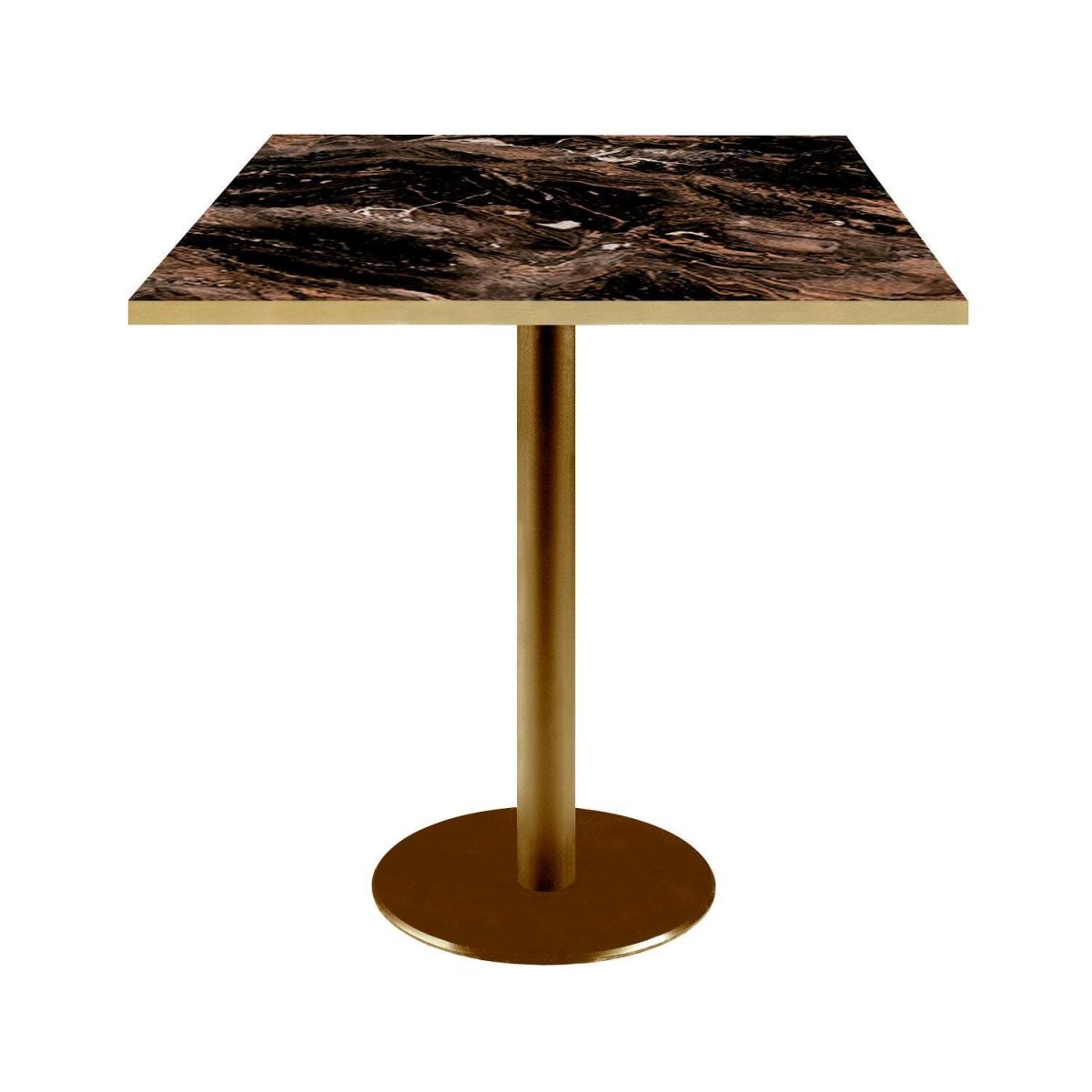 RestooTab Tisch Rome quadratisch Gestell goldmetallic - Kanten messingfarben 70x70x75 cm (LxBxH); Platte schwarz/café/messing, Gestell messing; quadratisch