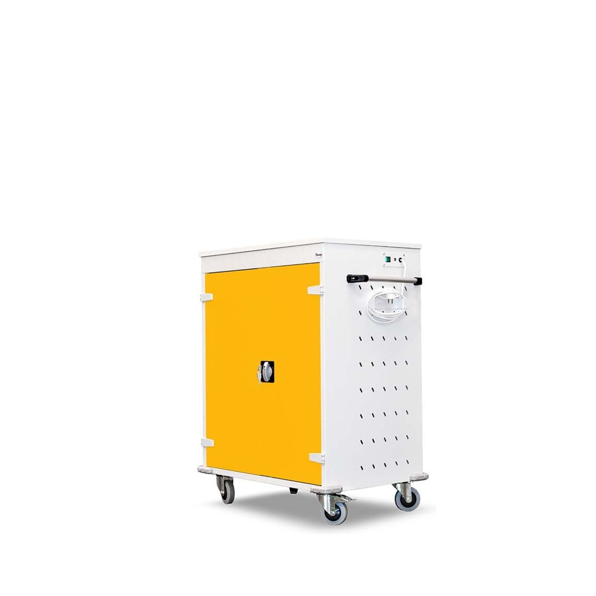 rotstahl Laptopwagen 16 Fächer mit lichtgrauem Korpus 92x106 cm (BxH); gelb