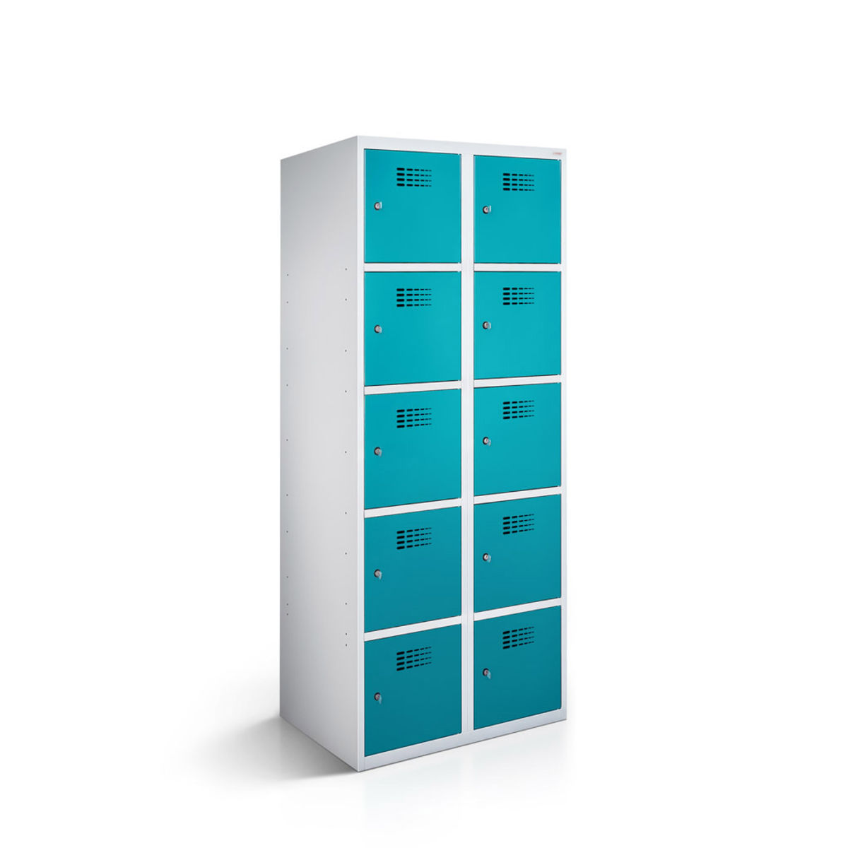 rotstahl Fächerschrank 10 Fächer mit lichtgrauem Korpus 80x50x180 cm (BxTxH); türkis