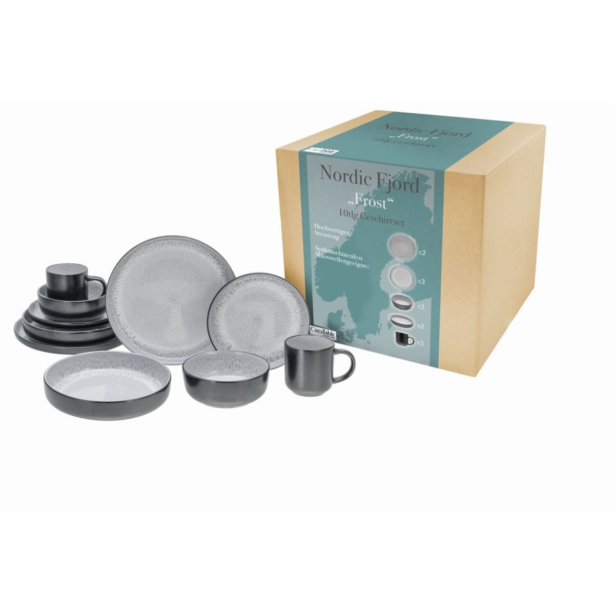 Nordic Fjord - Servizio da tavola da 10 pezzi CreaTable; grigio