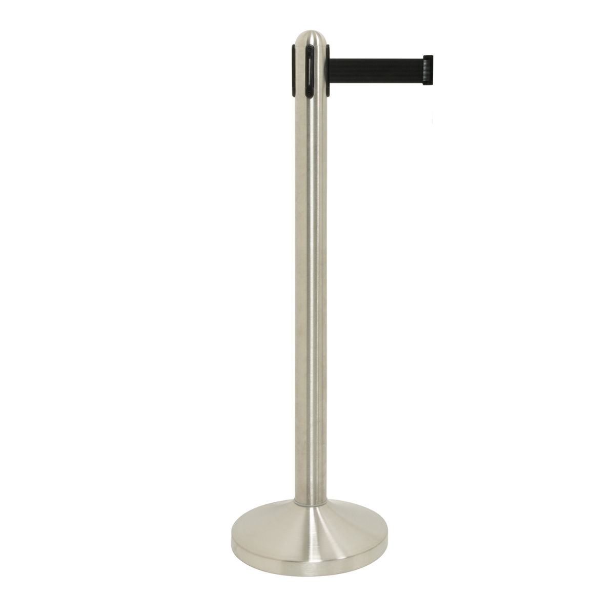 Colonnina Retrattile per Accoglienza - Cromo - 100cm - Nastro in nylon nero 205cm - Set completo base + piedistallo Securit; 51x10.4x101x10.4 cm (LxLxHxP); argento