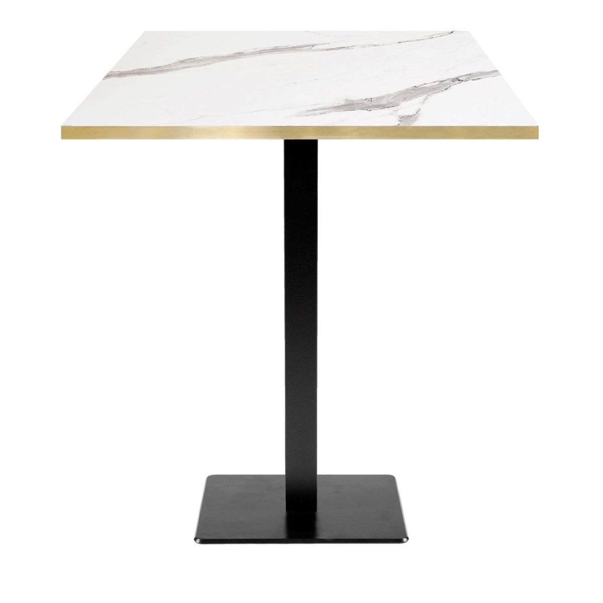 RestooTab Stehtisch Milan quadratisch - Kanten messingfarben 70x70x113 cm (LxBxH); Platte weiß, Gestell schwarz; quadratisch