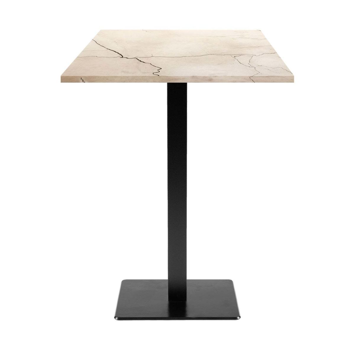 RestooTab Stehtisch Milan quadratisch - Dekor Stein & Holz 60x60x113 cm (LxBxH); Platte wollweiß/marmoriert, Gestell schwarz; quadratisch