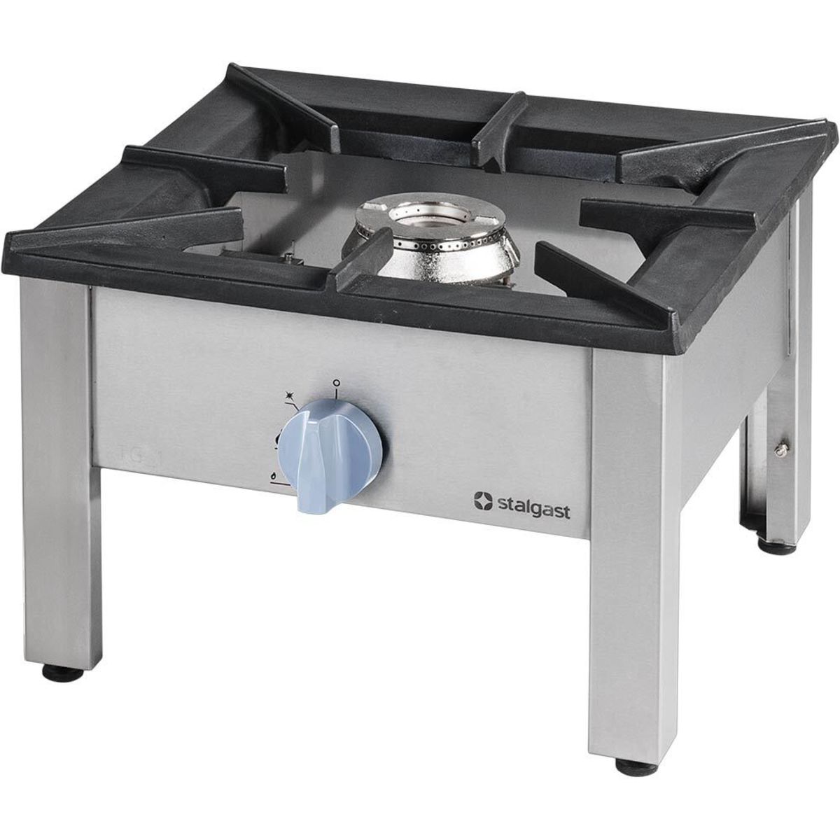 Stalgast Edelstahl Gas-Hockerkocher Top Power, 14kW, mit Gusseisen-Topfauflage 56.5x63.5x39.4 cm (BxTxH); silber/schwarz