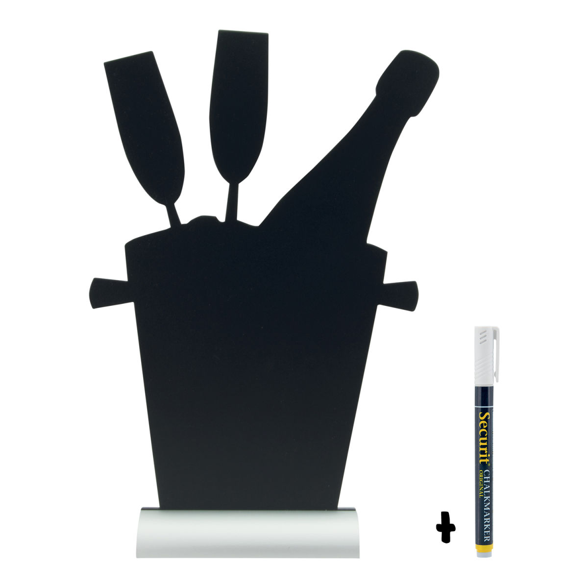 Lavagna da tavolo - Silhouette Champagne - Base in alluminio - Pennarello a gesso incluso Securit; 23x35.5 cm (LxH); nero