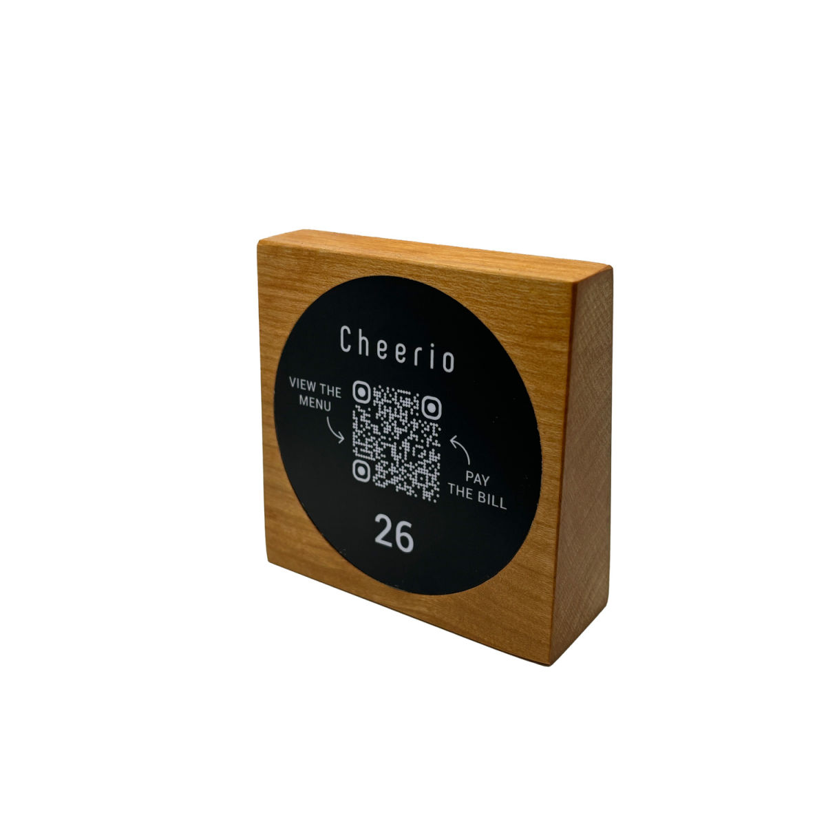 PRODUCTMATE Tischaufsteller stehend mit QR-Code Aufkleber matt 8.5x8.5 cm (BxH); kirschbaum antik/braun antik; 25 Stück / Pack