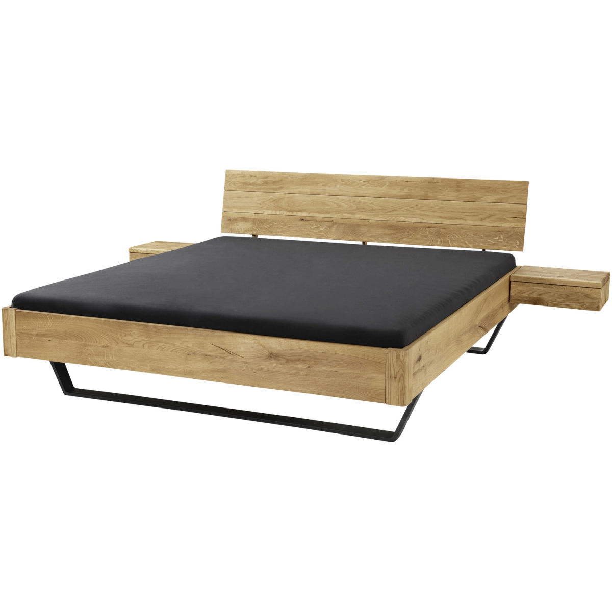 TPT Massivholzbett 'Bolle' mit Metallkufen und Kopfteil, Wildeiche 205x220x87 cm (BxLxH); natur