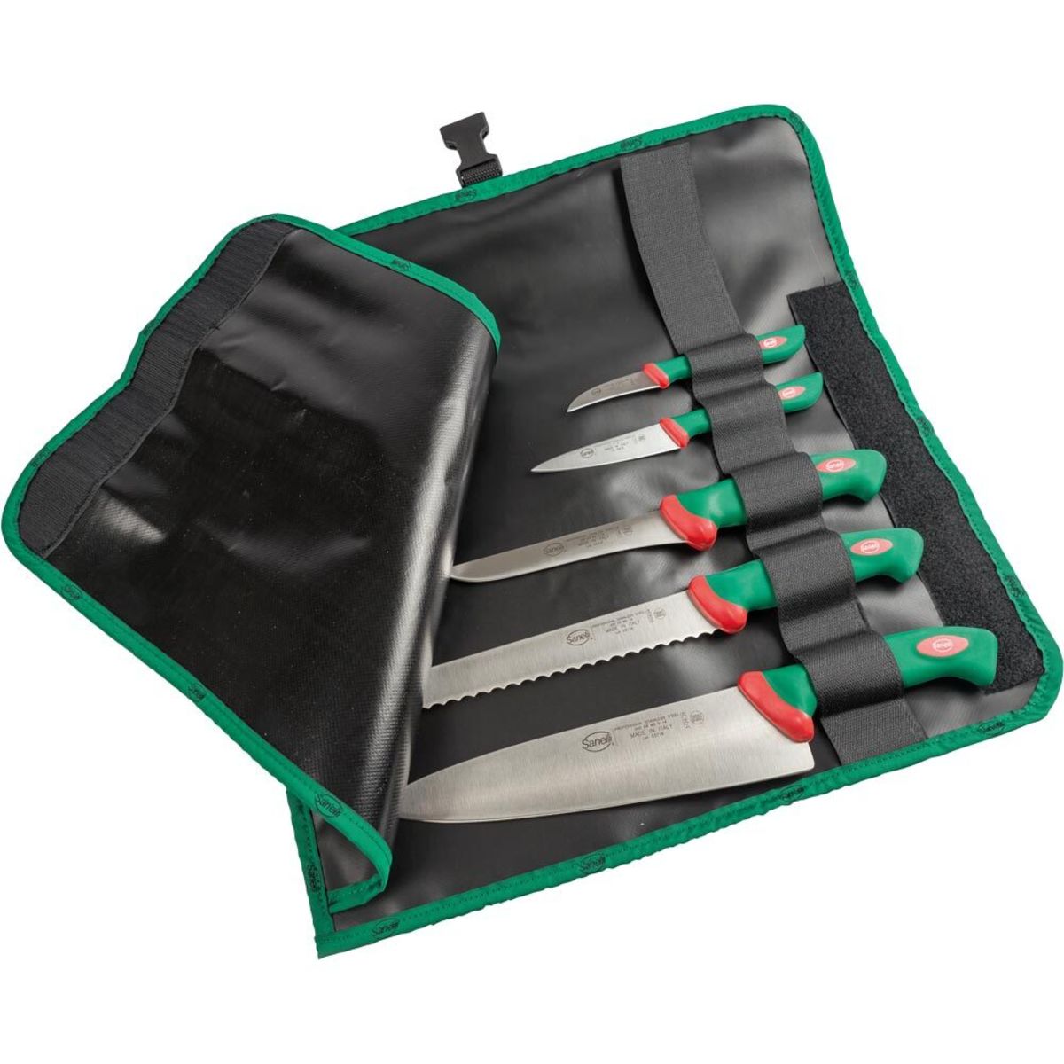 Sanelli Messerset, inkl. fünf Messer und Rolltasche grün