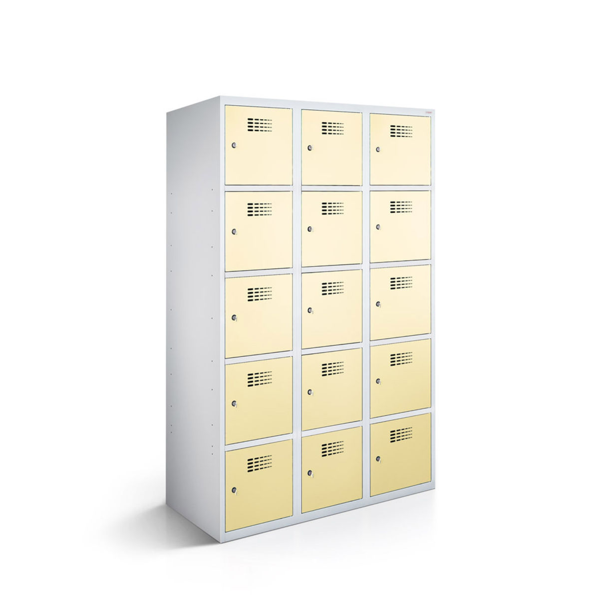 rotstahl Fächerschrank 15 Fächer mit lichtgrauem Korpus 90x50x180 cm (BxTxH); elfenbein
