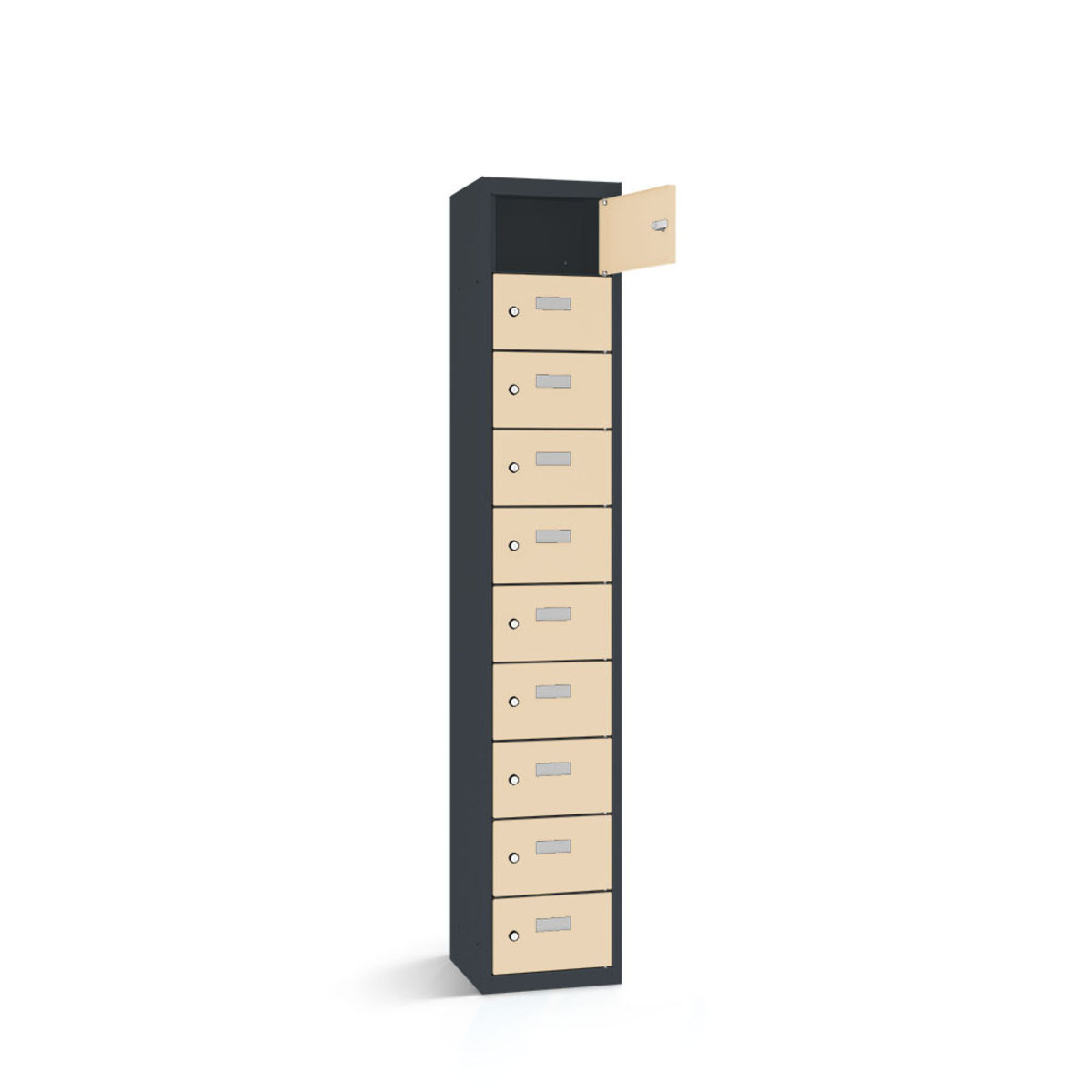 rotstahl Wertfachschrank 10 Fächer mit anthrazitgrauem Korpus 32.5x50x180 cm (BxTxH); elfenbein