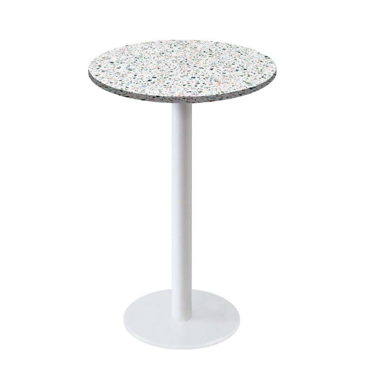 Tavolo alto Roma rotondo base bianco - laminato legno & pietra RestooTab; 60x60x113x60 cm (LxLxHxØ); multicolore/terazzo; rotonda