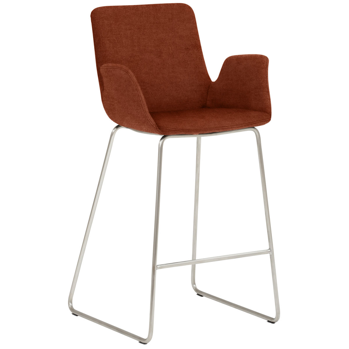 Mayer Sitzmöbel Tresenhocker mit Armlehnen, Kufengestell, Samtbezug Gestell silber 53x49x95 cm (BxTxH); Sitz rostbraun, Gestell silber