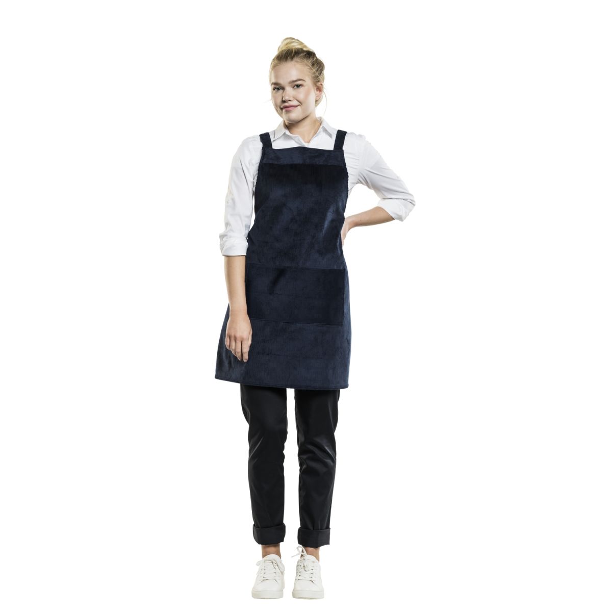Chaud Devant Latzschürze Cross Blue Velvet W70–L85 85x70 cm (LxB); dunkelblau