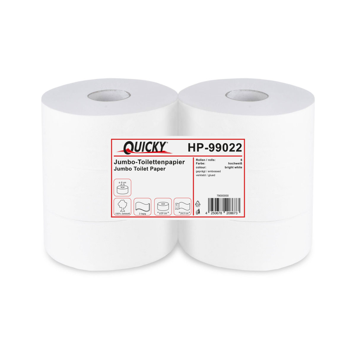 Plock Jumbo-Toilettenpapier, 2-lagig weiß; 6 Rolle(n) / Pack