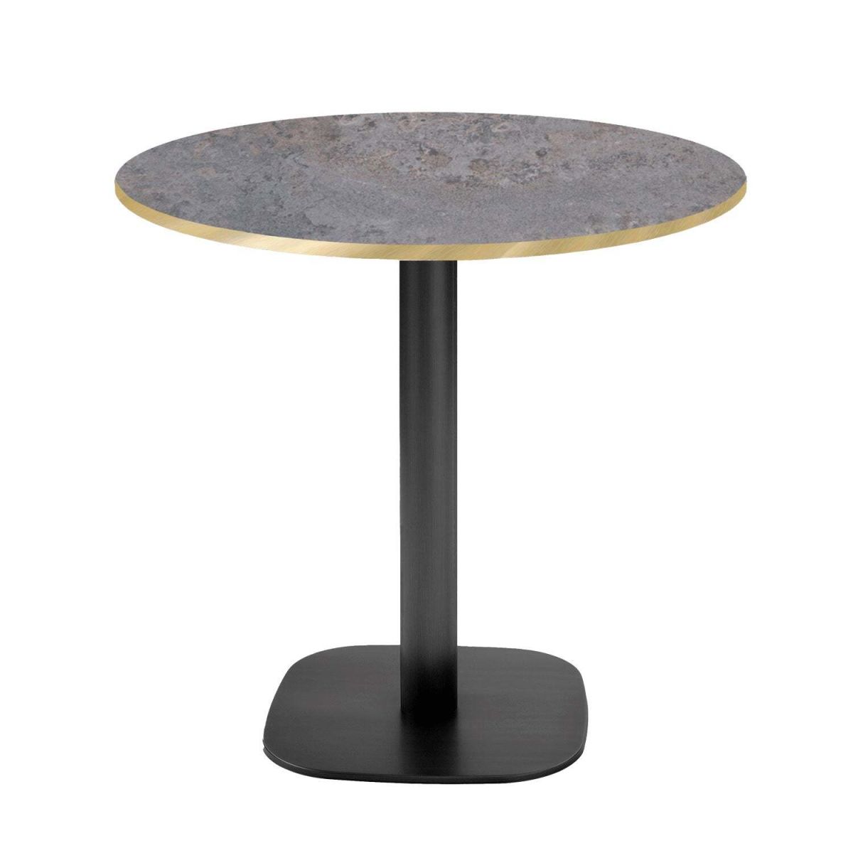 RestooTab Tisch Round rund - Kanten messingfarben 75x70 cm (HxØ); Platte metall antik, Gestell schwarz; rund