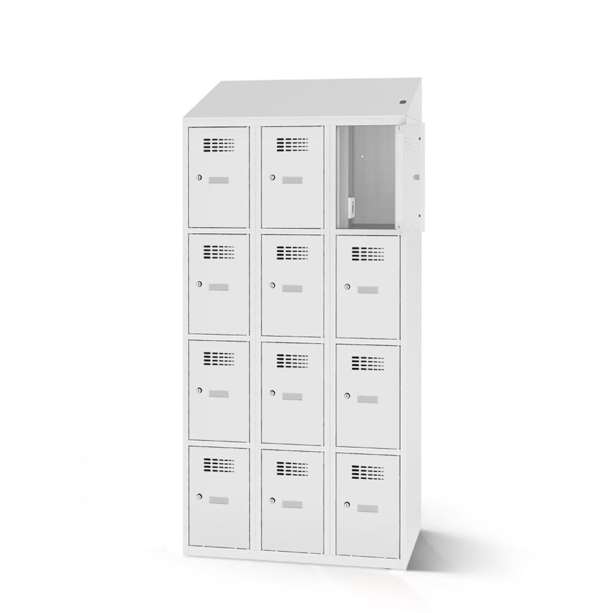 rotstahl Fächerschrank mit Ladefunktion 12 Fächer 3x4 mit lichtgrauem Korpus 120x200 cm (BxH); hellgrau