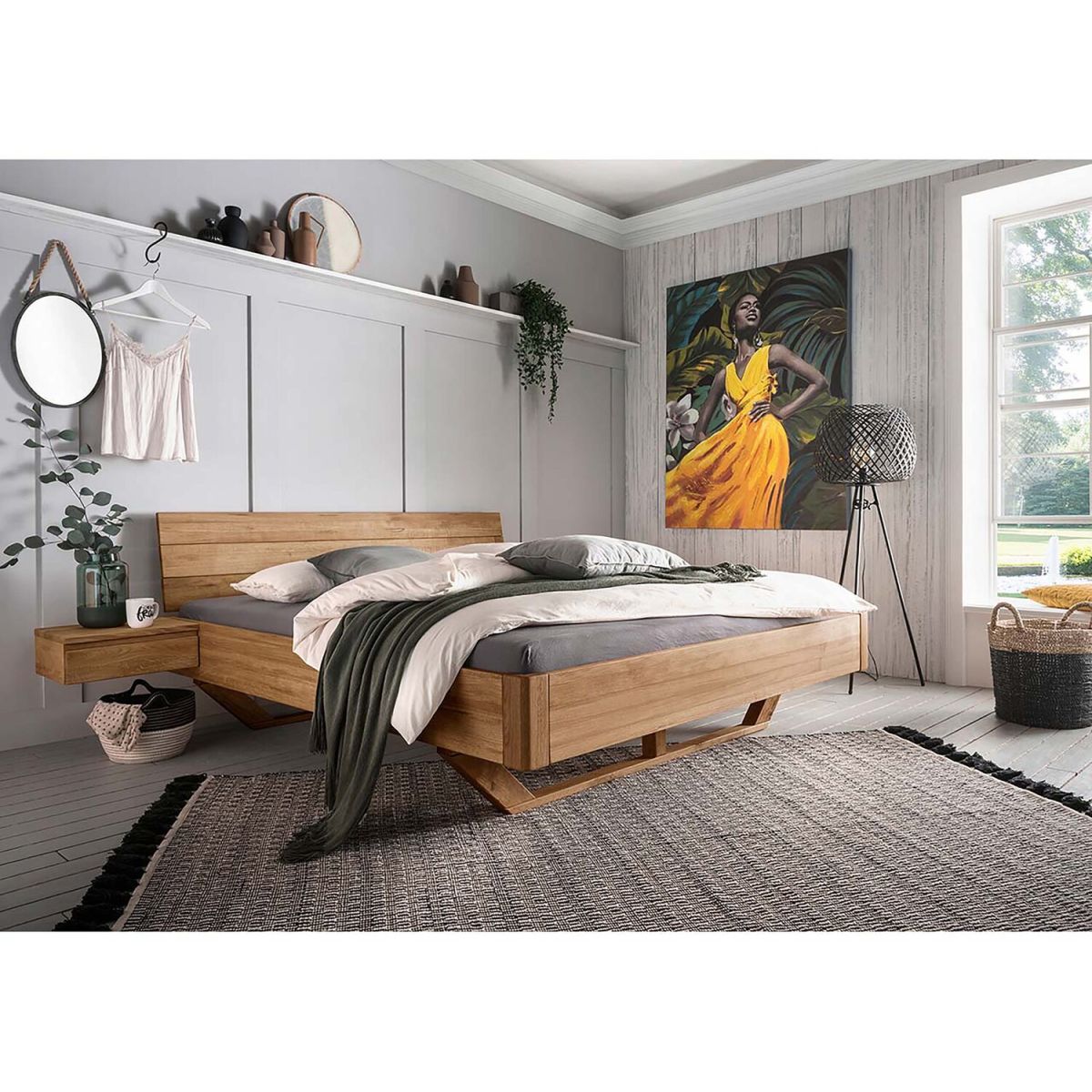 TPT Massivholzbett 'Bolle' mit Holzkufen und Kopfteil, Wildeiche 145x220x87 cm (BxLxH); natur