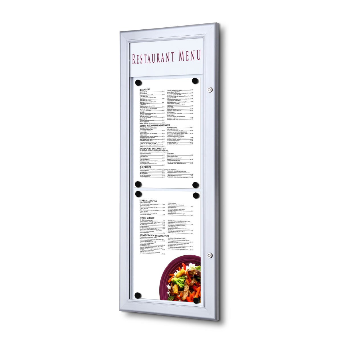 Foya Schaukasten für Speisekarten 2xA4 hoch 29x2.3x77.9 cm (BxTxH); silber