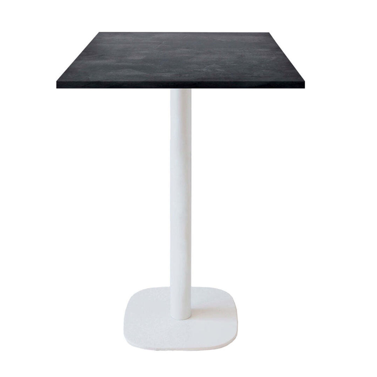 RestooTab Stehtisch Round quadratisch Gestell weiß - Dekor Stein 60x60x113 cm (LxBxH); Platte steingrau, Gestell weiß; quadratisch