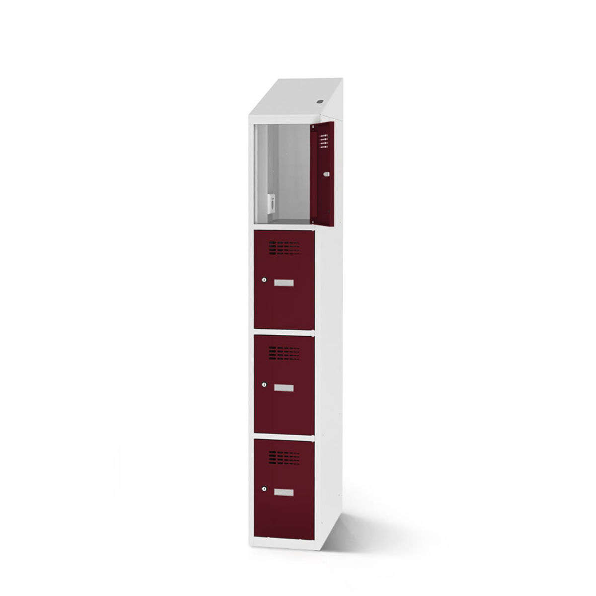 rotstahl Fächerschrank mit Ladefunktion 4 Fächer mit lichtgrauem Korpus 40x200 cm (BxH); bordeaux