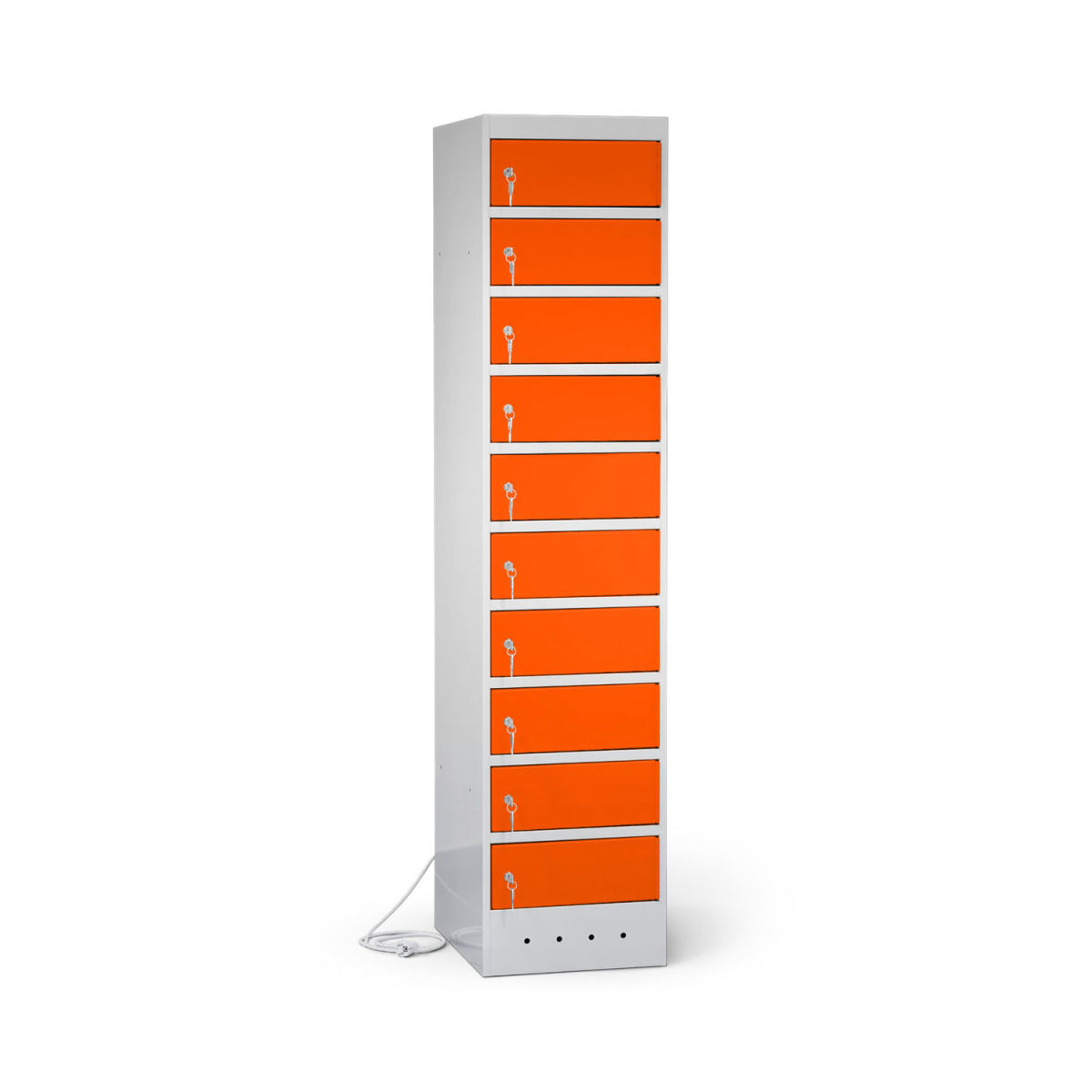 rotstahl Laptopschrank 10 Fächer mit lichtgrauem Korpus 40x180 cm (BxH); orange
