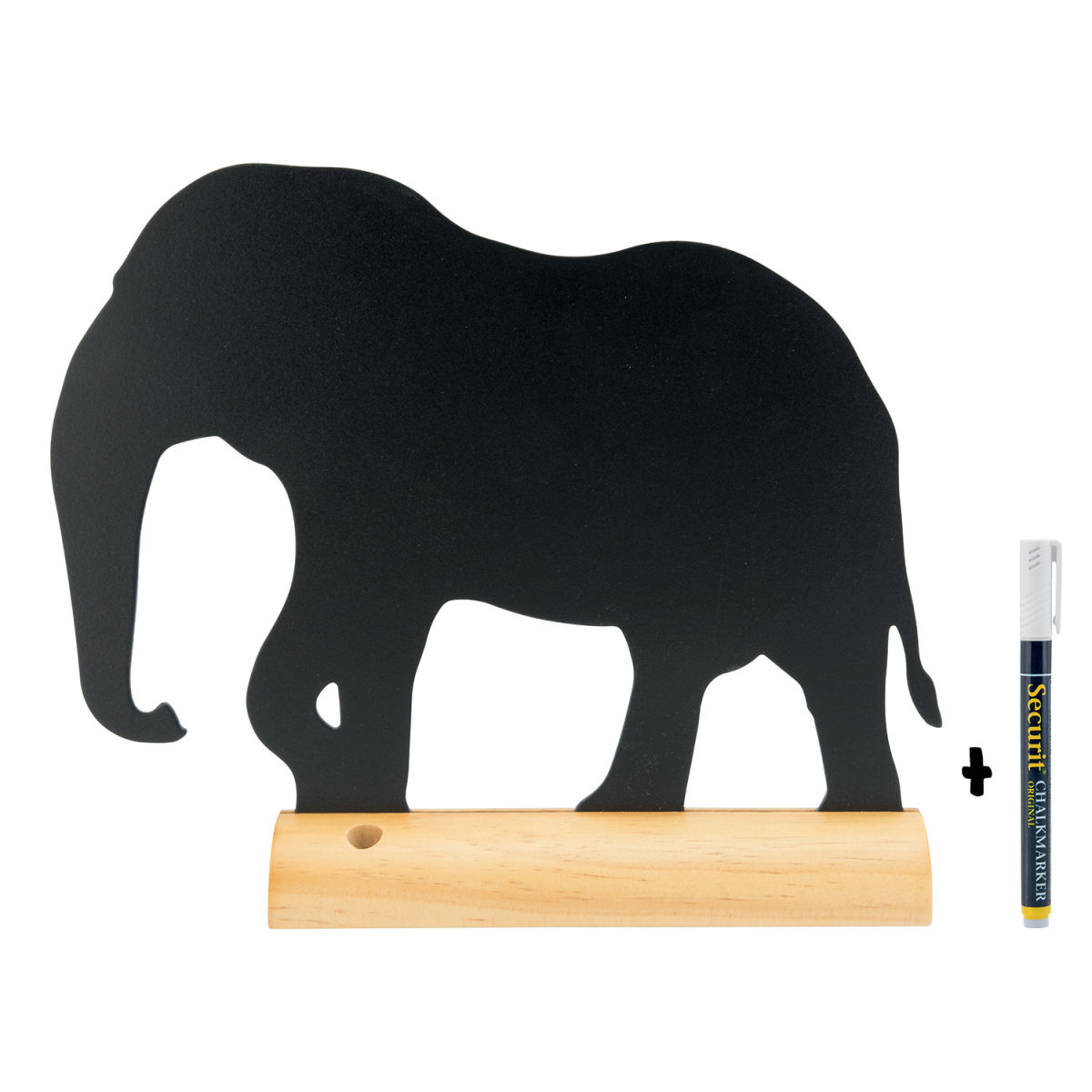 Lavagna da tavolo - Silhouette Elefante - Base in legno - Pennarello gesso incluso Securit; 29x24 cm (LxH); nero