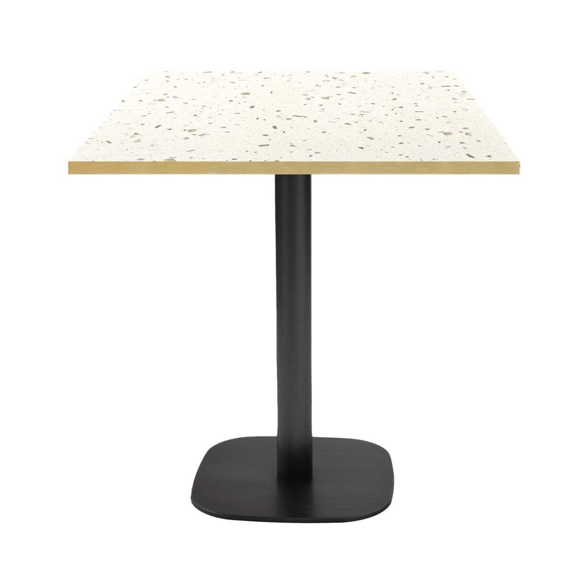 RestooTab Tisch Round quadratisch - Kanten messingfarben 70x70x75 cm (LxBxH); Platte terrazzo, Gestell schwarz; quadratisch