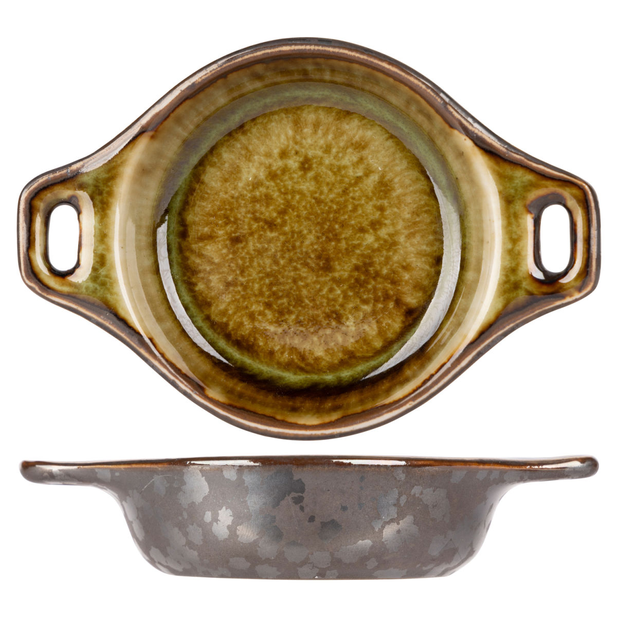 Cosy & Trendy Elements Mineral Aperoschälchen 9,4X6,6Xh2,9Cm - Mit Griffen 37 ml, 9.5x6.3x2.5 cm (LxBxH); grün/anthrazit; 12 Stück / Pack