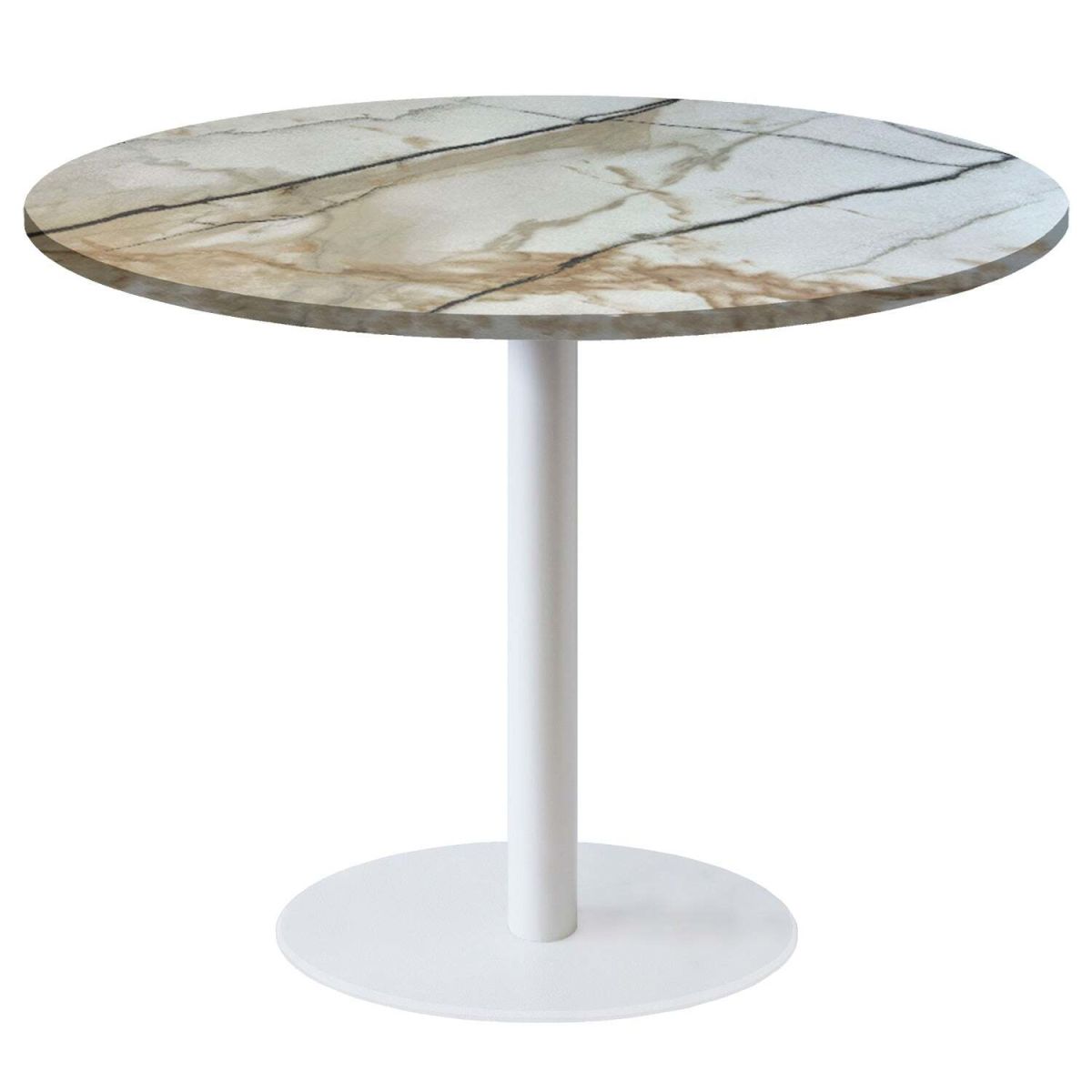 Tavolo Roma XL rotondo base bianco - laminato legno & pietra RestooTab; 75x120 cm (HxØ); bianco lana/grigio/marmorizzato; rotonda