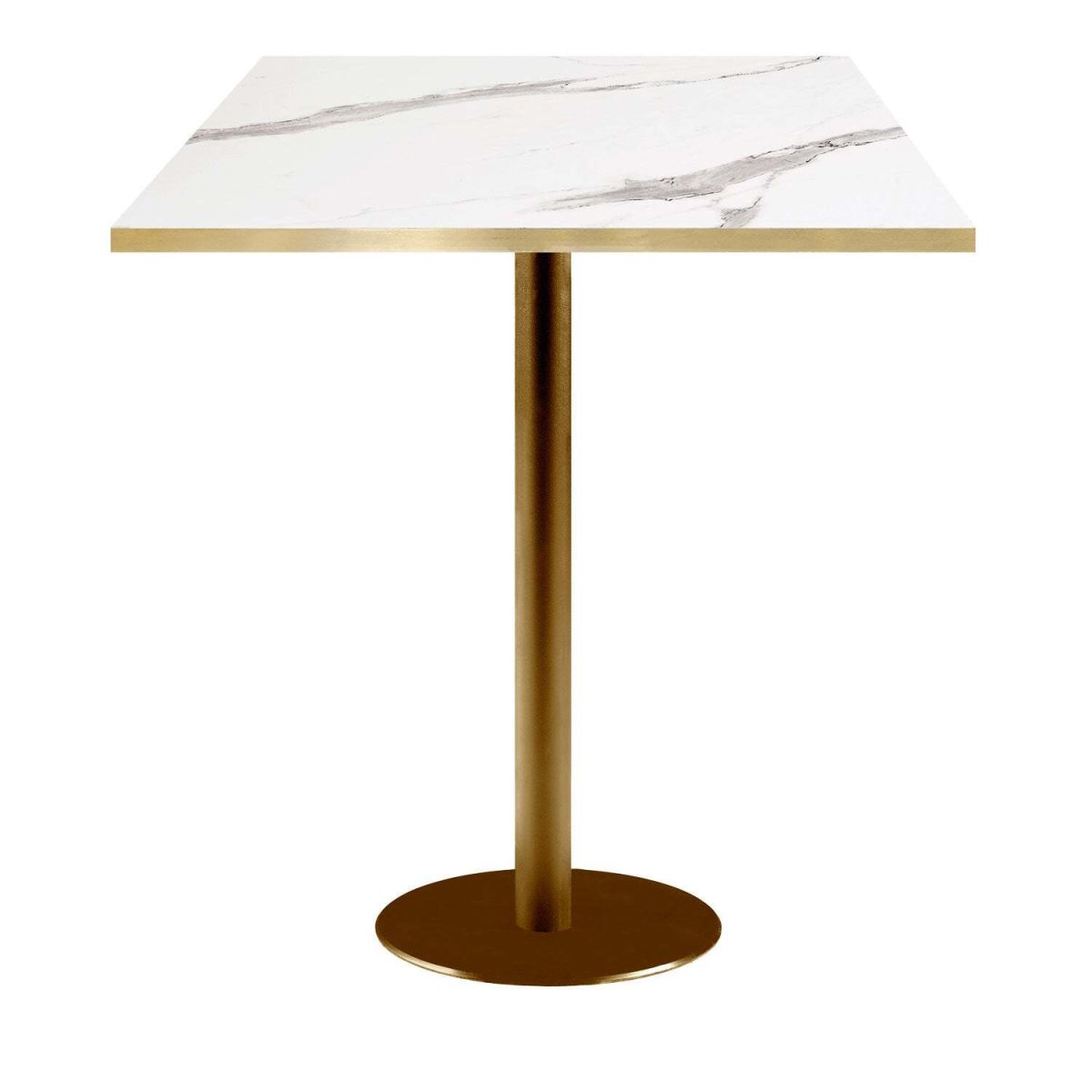 RestooTab Stehtisch Rome quadratisch Gestell goldmetallic - Kanten messing 60x60x113 cm (LxBxH); Platte weiß/grau/messing, Gestell messing; quadratisch