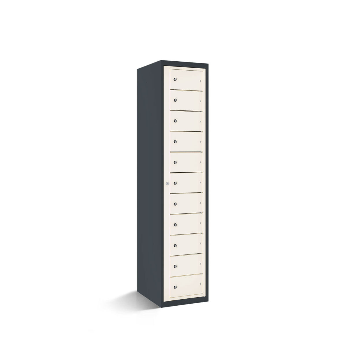 rotstahl Fächerschrank mit Zentraltür 11 Fächer mit anthrazitgrauem Korpus 40x50x180 cm (BxTxH); weiß
