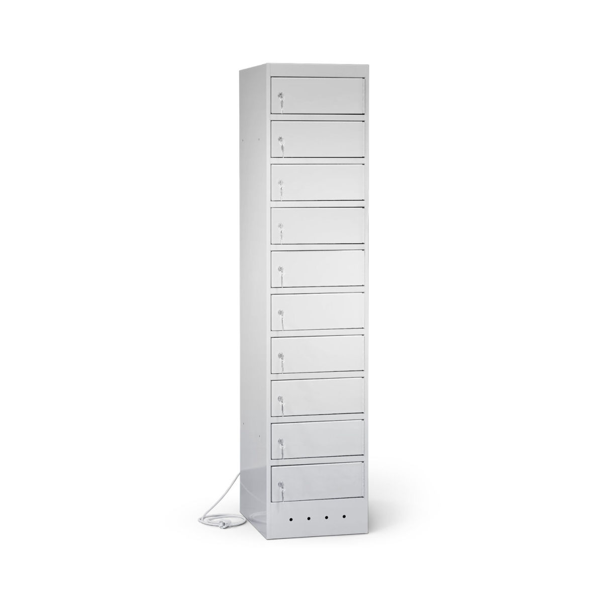 rotstahl Laptopschrank 10 Fächer mit lichtgrauem Korpus 40x180 cm (BxH); hellgrau