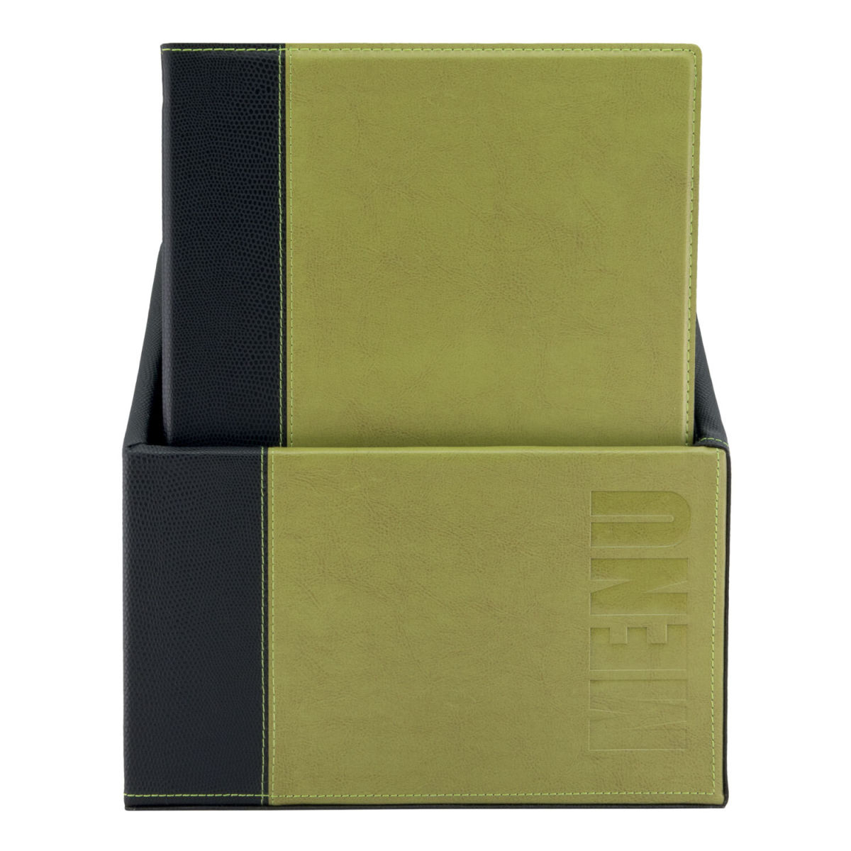 Box con 20 porta-menù A4 Trendy in similpelle – 4 viste Securit; 28x35 cm (LxH); verde