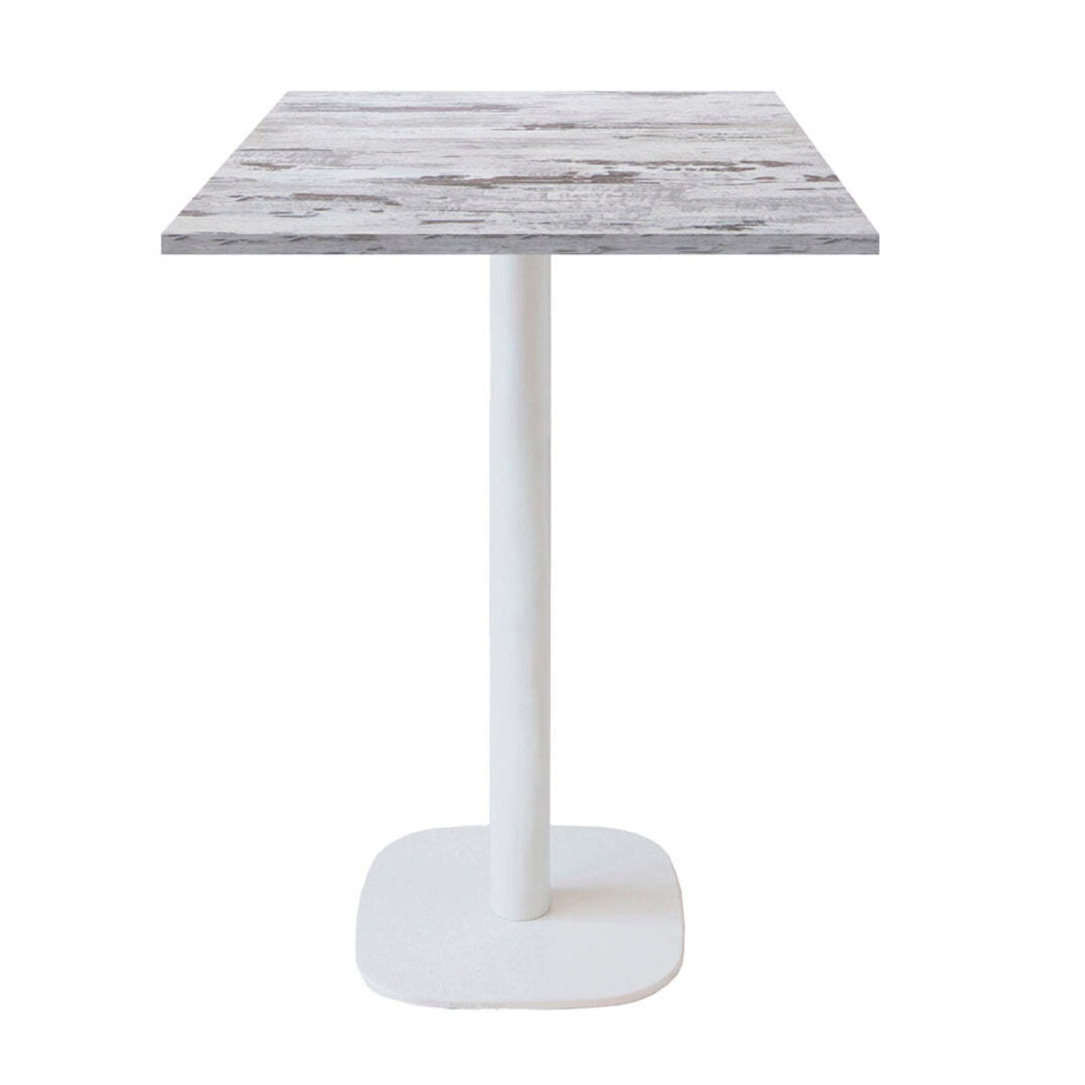 RestooTab Stehtisch Round quadratisch Gestell weiß - Dekor Holz & Uni 60x60x113 cm (LxBxH); Platte eiche/weiß, Gestell weiß; quadratisch
