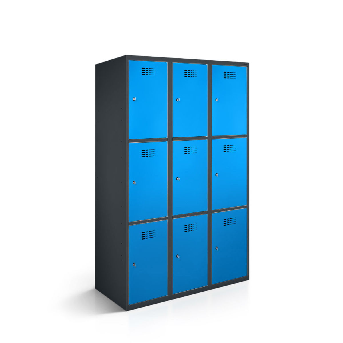 rotstahl Fächerschrank 9 Fächer mit anthrazitgrauem Korpus 120x50x180 cm (BxTxH); blau