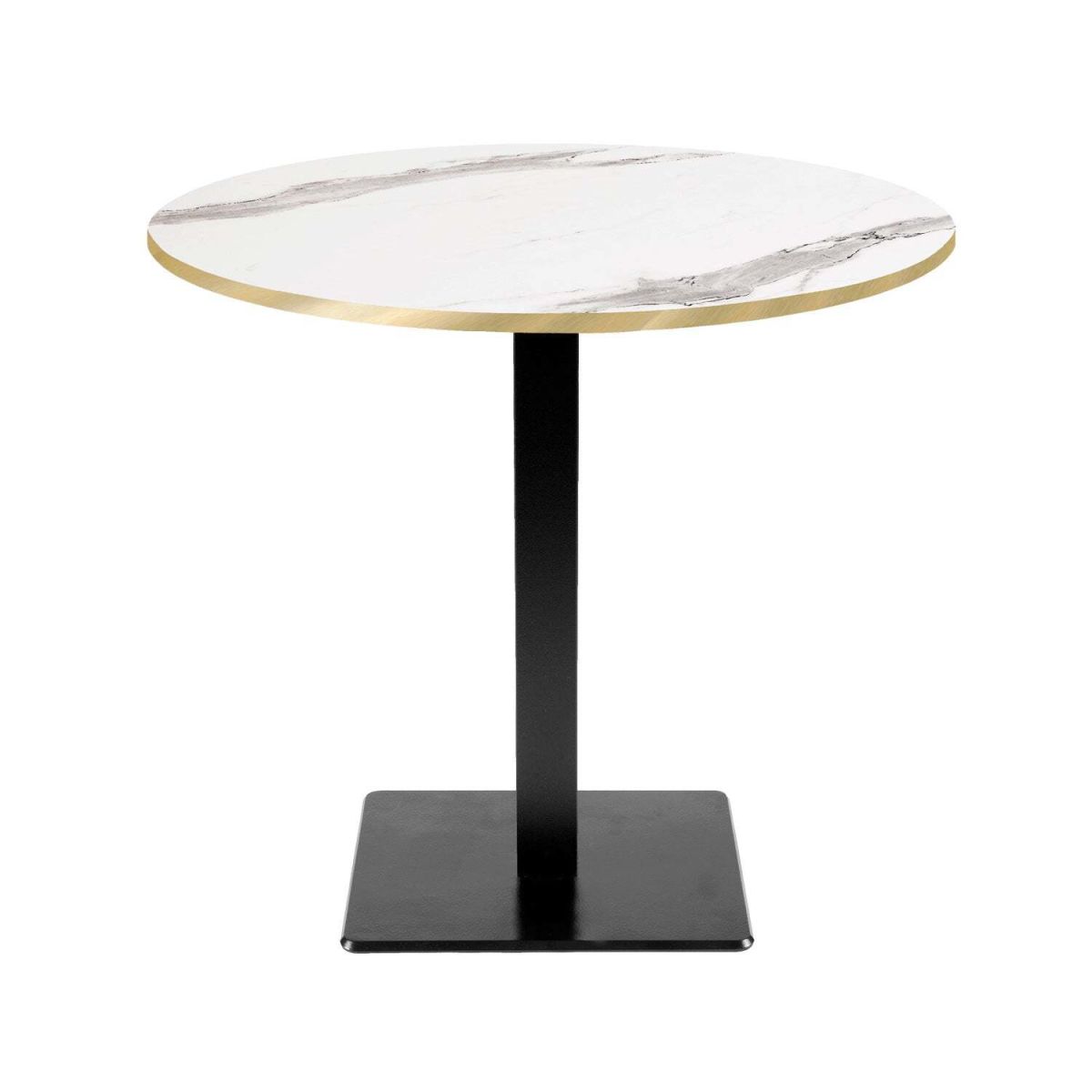 RestooTab Tisch Milan rund - Dekor Stein & Holz 75x70 cm (HxØ); Platte weiß, Gestell schwarz; rund