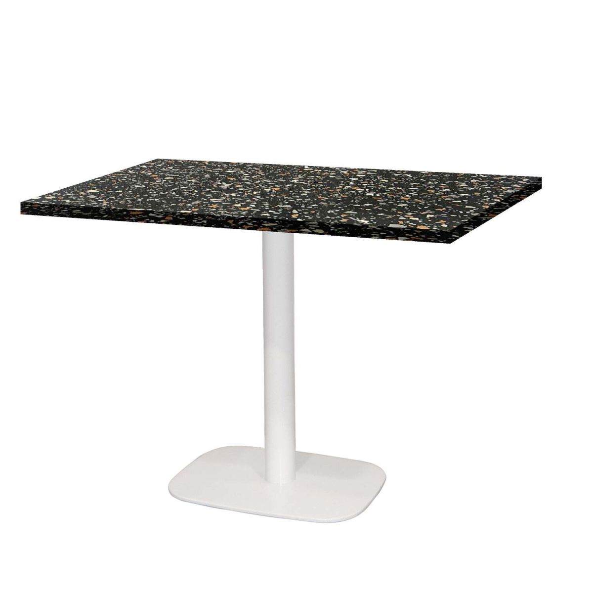 Tavolo Round rettangolare base bianco - laminato legno & pietra RestooTab; 120x70x75 cm (LxLxH); nero/terazzo; rettangolare