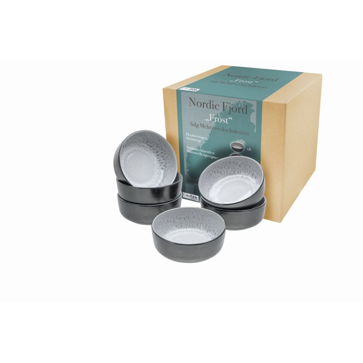 Nordic Fjord - Set di ciotole da 6 pezzi CreaTable; 450 ml, 15x6 cm (ØxH); grigio; rotonda; 6 pz. / Pacco