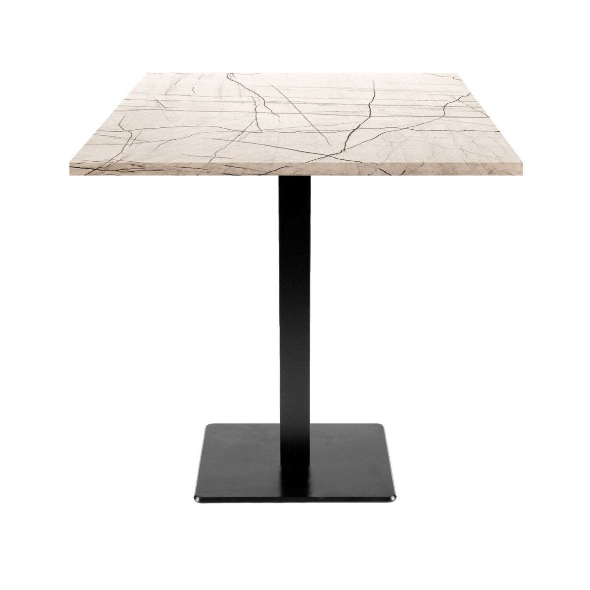 RestooTab Tisch Milan quadratisch - Dekor Stein & Holz 70x70x75 cm (LxBxH); Platte wollweiß/grau/marmoriert, Gestell schwarz; quadratisch