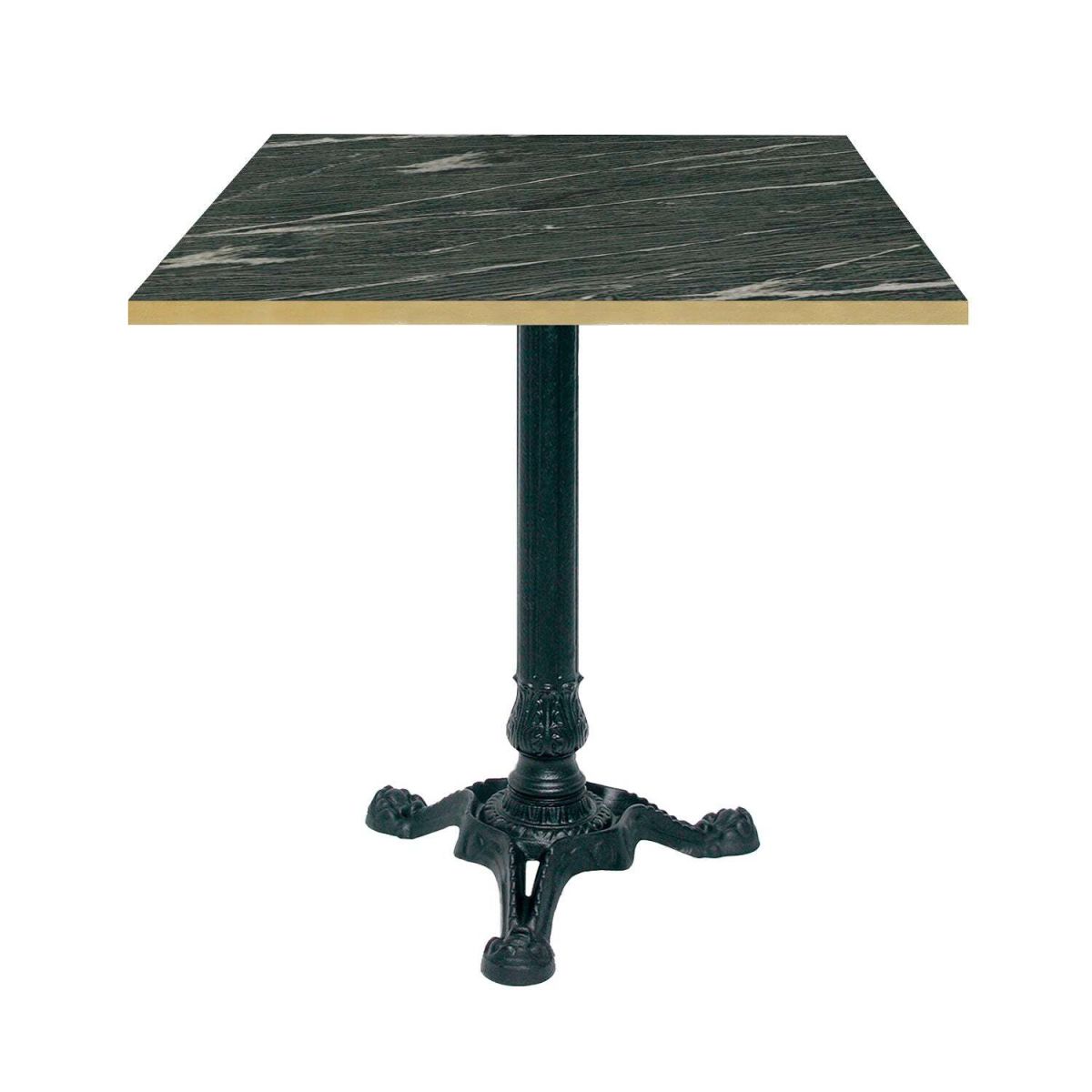 RestooTab Tisch Bistrot quadratisch- Kanten messingfarben 70x70x75 cm (LxBxH); dunkelgrau/marmoriert/messing; Gestell schwarz; quadratisch