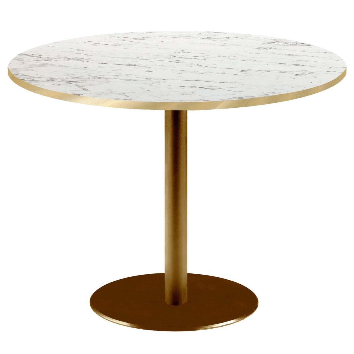 RestooTab Tisch Rome XL rund Gestell goldmetallic - Kanten messingfarben 75x120 cm (HxØ); Platte weiß/marmoriert/messing, Gestell messing; rund