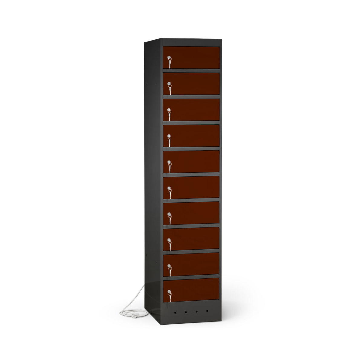 rotstahl Laptopschrank 10 Fächer mit anthrazitgrauem Korpus 40x180 cm (BxH); mahagoni