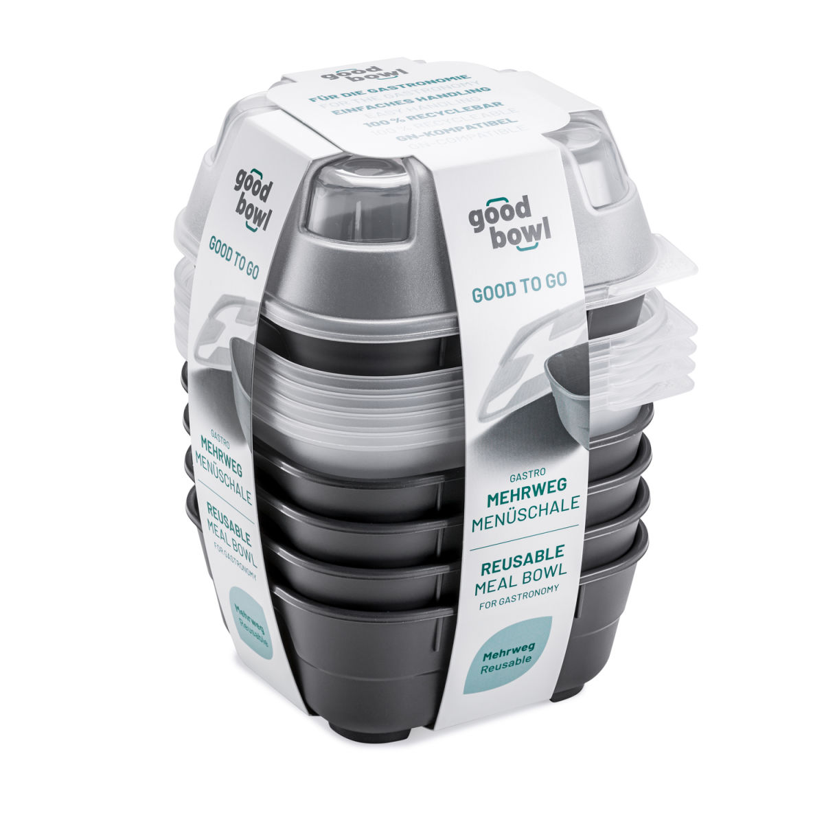 thermohauser Mehrweg-Menübehälter GoodBowl Tiny XL 550 ml, 14.2x14.2x10.2x10.2 cm (LxBxØxH); anthrazit; quadratisch; 5 Stück / Pack