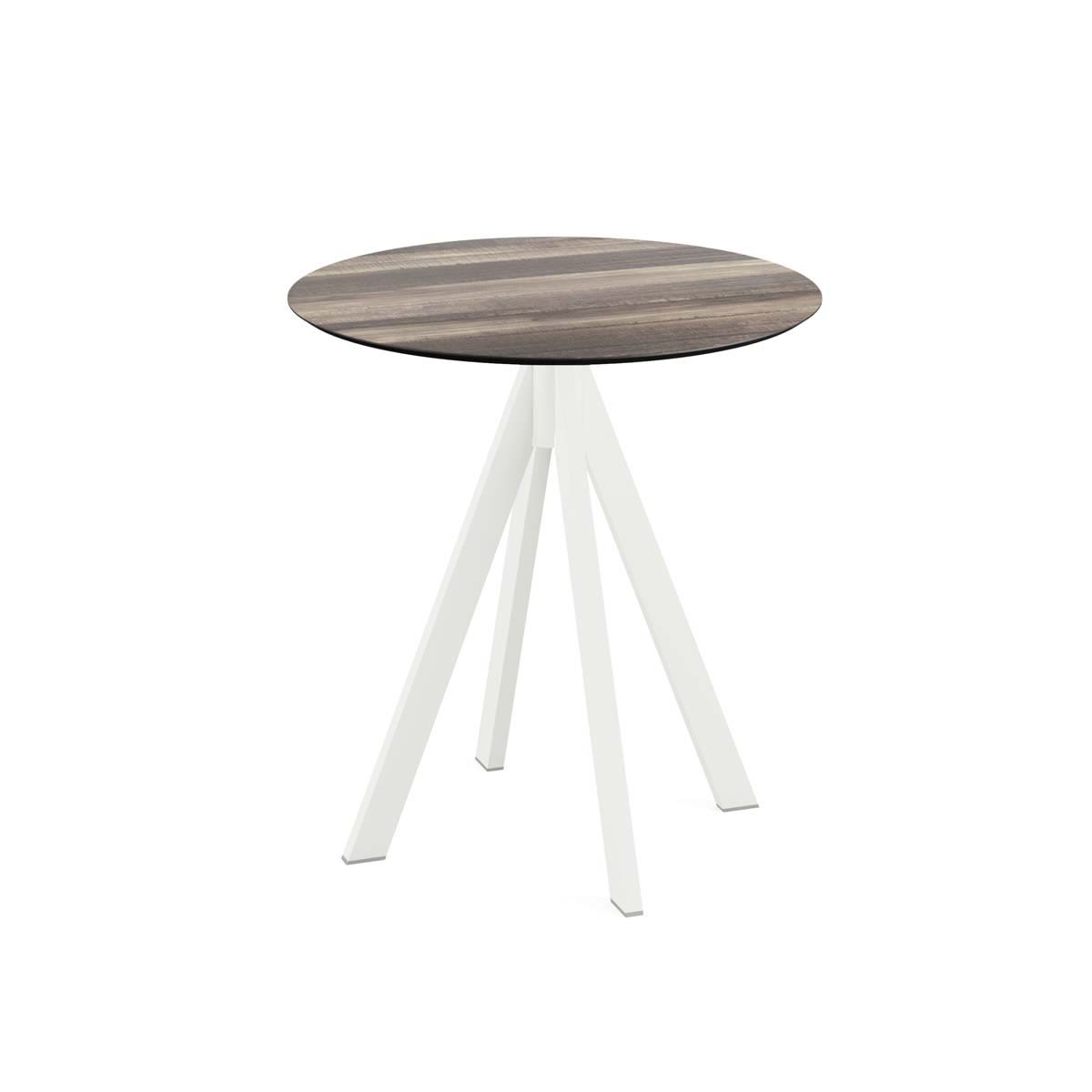 Feros Terrassentisch Infinity Weiß Gestell + HPL rund 73.2x70 cm (HxØ); hellbraun; rund